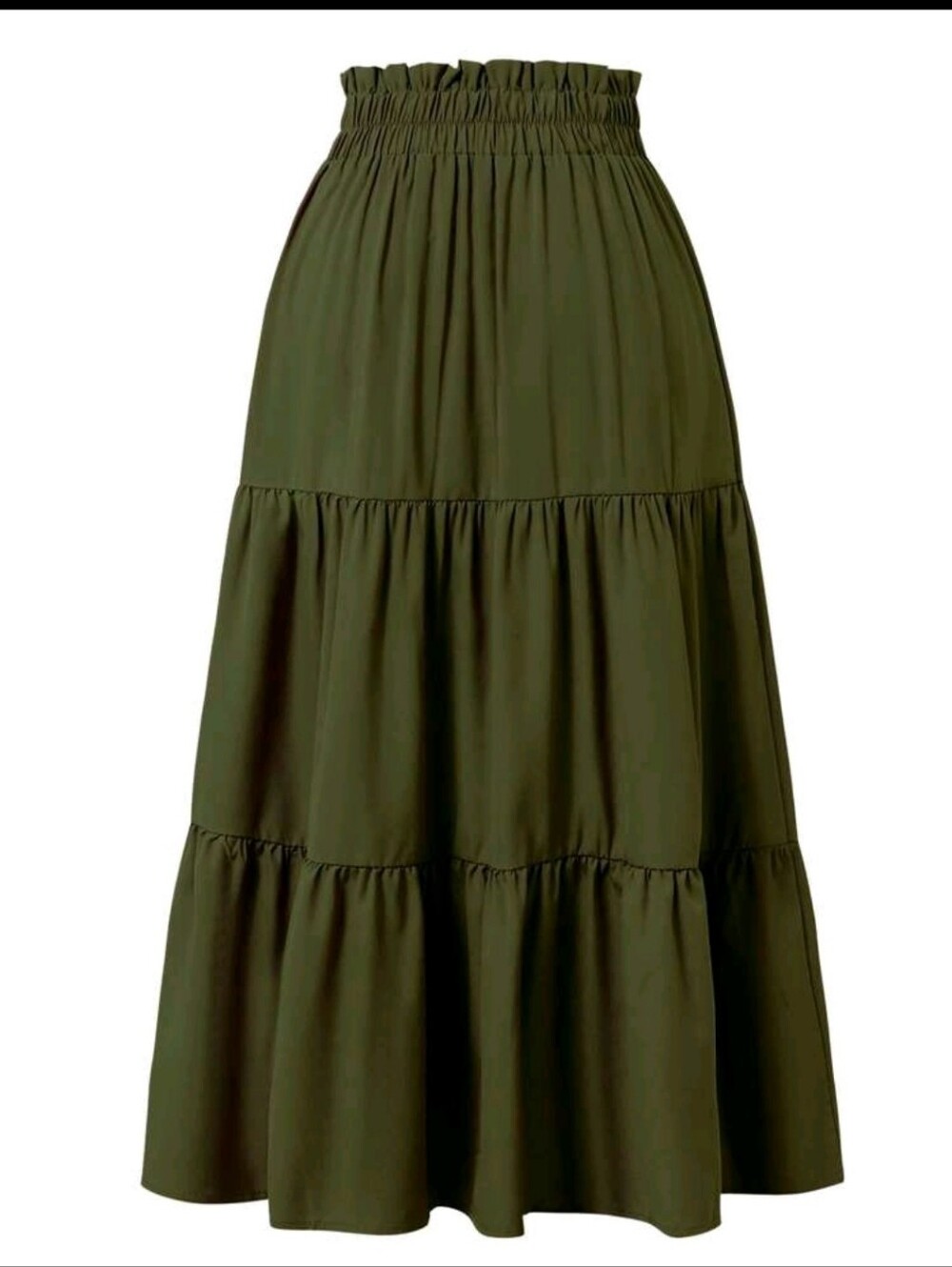 Army Green Tiered Maxi Skirt - Picture 2 of 5